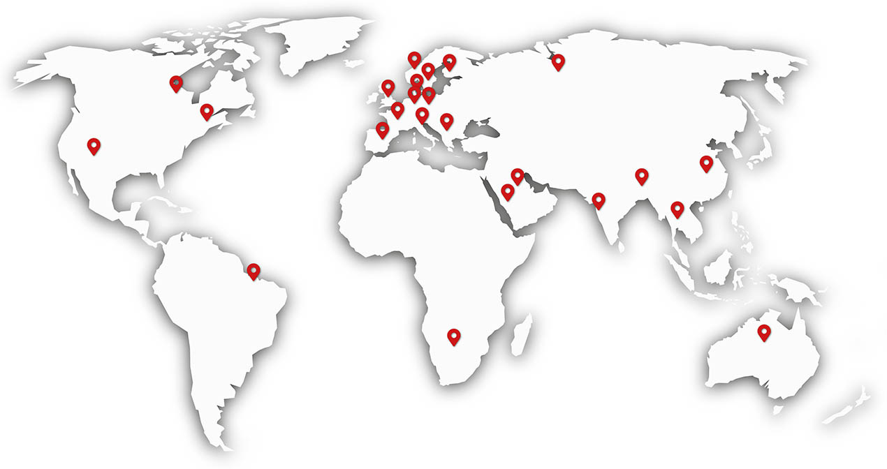Weltkarte mit Niederlassungen der Vertriebsbüros